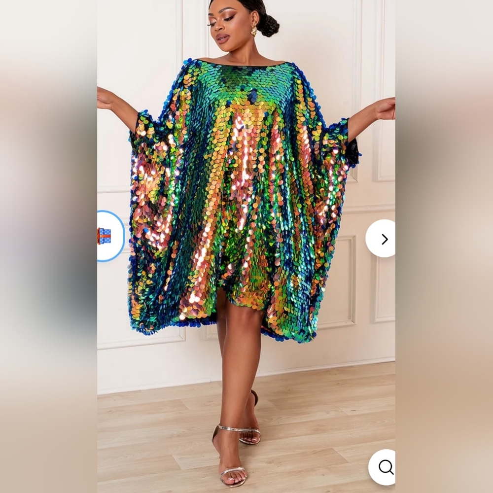 Xpluswear Reflective Batwing Sequins Dress